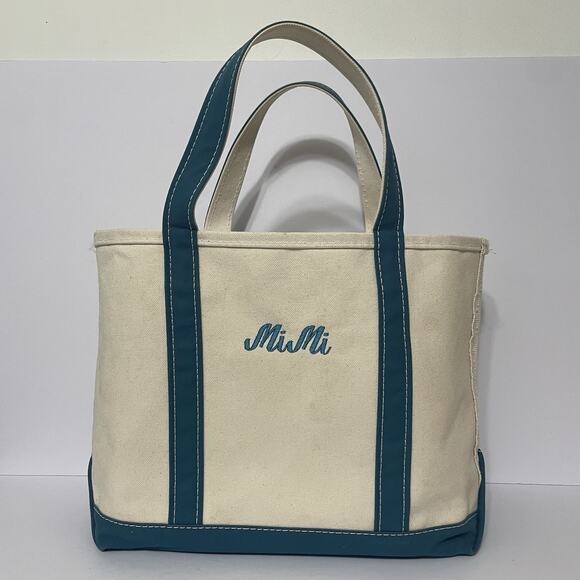 LL Bean Boat and Tote Canvas Bag Meduim USA Teal Blue Embroidered MiMi -See Pics - Picture 1 of 16
